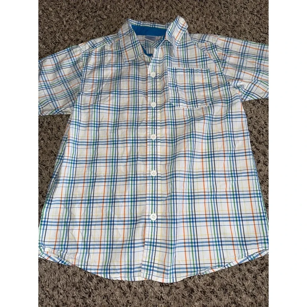 Gymboree Boys White‎ Blue Plaid Short Sleeve Button Down Size 8